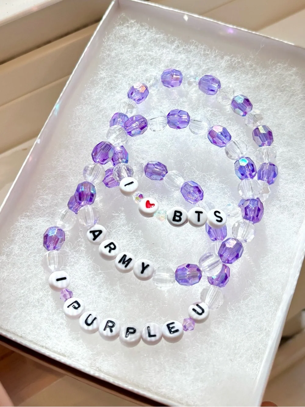 Purple Beaded Charm Bracelet Set - I ♥ BTS / ARMY / I ♥ PURPLE